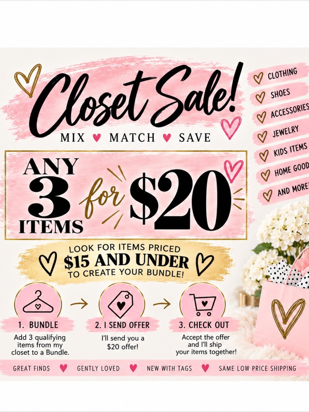 Closet Sale Mix & Match Any 3 $15 and under for $20